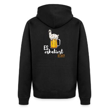 Es eskaliert eh Alpaka im Bier - Unisex Premium Bio Zip Hoodie - Schwarz - Hinten - Nico (187cm)
