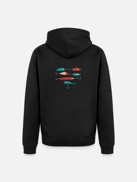 Varios coloridos señuelos de pesca - Chaqueta con capucha prémium ecológica unisex - negro