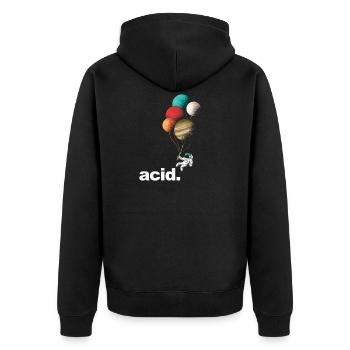 Acid Party Drogen Lsd Acid Techno - Drogen - Unisex Premium Bio Zip Hoodie - Schwarz - Hinten - Nico (187cm)