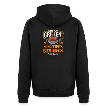 Grill Grillen Grillieren Griller - Unisex Premium Bio Zip Hoodie - Schwarz - Hinten - Nico (187cm)