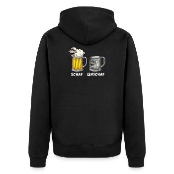 Schaf Unschaf mit Bier - Unisex Premium Bio Zip Hoodie - Schwarz - Hinten - Nico (187cm)