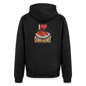 I love Currywurst Bratwurst Fast Food Ruhrgebiet - Unisex Premium Bio Zip Hoodie - Schwarz - Hinten - Nico (187cm)