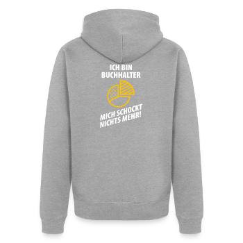 BUCHHALTER - Unisex Premium Bio Zip Hoodie - Grau meliert - Hinten - Nico (187cm)