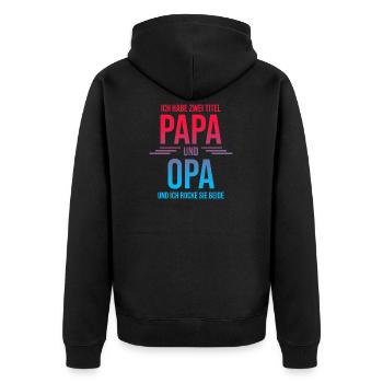 Ich habe zwei Titel Papa und Opa - Unisex Premium Bio Zip Hoodie - Schwarz - Hinten - Nico (187cm)