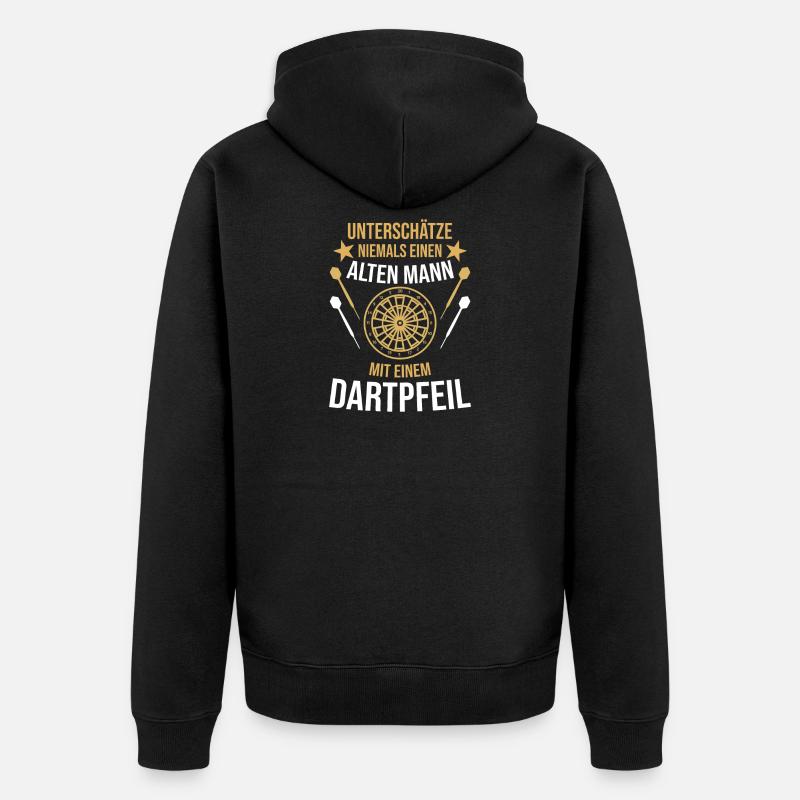 Alten Mann mit einem Dartpfeil - Unisex Premium Bio Zip Hoodie - Schwarz