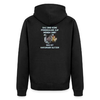 Keine Pferdehaare - Das ist Haflinger Glitzer! - Unisex Premium Bio Zip Hoodie - Schwarz - Hinten - Nico (187cm)