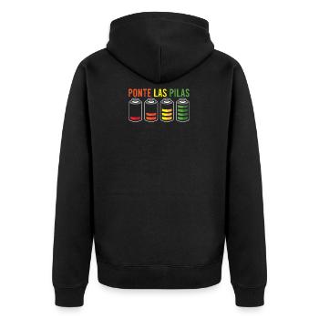 SPANISH HUMOR: Ponte Las Pilas - Unisex Premium Bio Zip Hoodie - Schwarz - Hinten - Nico (187cm)