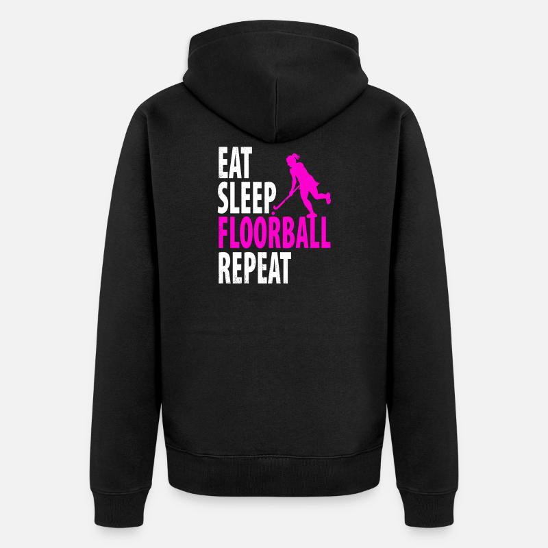 Floorball - Unisex Premium Bio Zip Hoodie - Schwarz