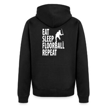 Floorball - Unisex Premium Bio Zip Hoodie - Schwarz - Hinten - Nico (187cm)
