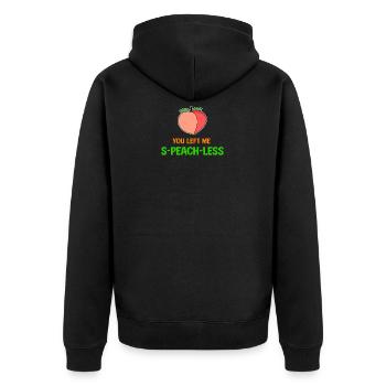 Peach saying funny - Unisex Premium Organic Zip Hoodie - black - Back - Nico (187cm)