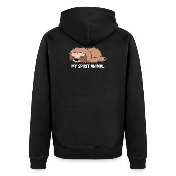 Faultier Lieblingstier - Unisex Premium Bio Zip Hoodie - Schwarz - Hinten - Nico (187cm)