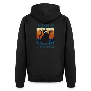 I hate people I know things I drink coffe cat - Unisex Premium Organic Zip Hoodie - black - Back - Nico (187cm)