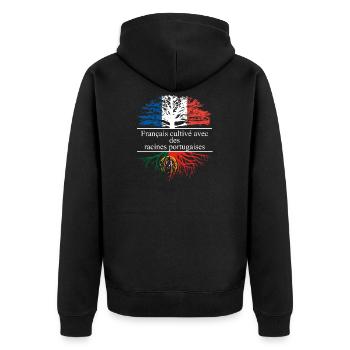 Français cultivé avec des racines portugaises - Veste à capuche bio Premium Unisexe - noir - Dos - Nico (187cm)