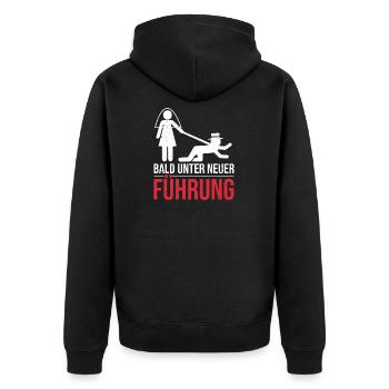 JGA Party Bald unter neuer Führung - Unisex Premium Bio Zip Hoodie - Schwarz - Hinten - Nico (187cm)