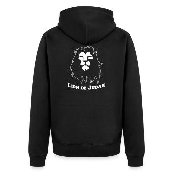Löwe von Juda Entwurf, hebräischer israelitischer Entwurf - Unisex Premium Bio Zip Hoodie - Schwarz - Hinten - Nico (187cm)
