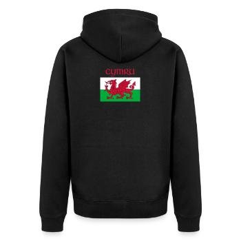 Wales 'Cymru' Walisische Flagge stolz te be Welsh Rugby T - Unisex Premium Bio Zip Hoodie - Schwarz - Hinten - Nico (187cm)
