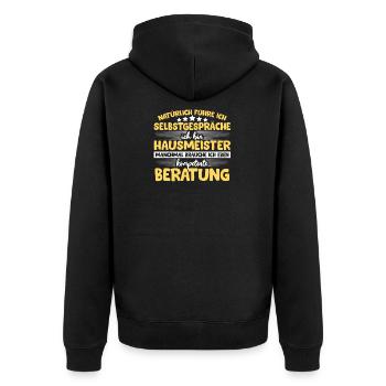 Hausmeister Platzwart Lustige Sprüche Geschenk - Unisex Premium Bio Zip Hoodie - Schwarz - Hinten - Nico (187cm)