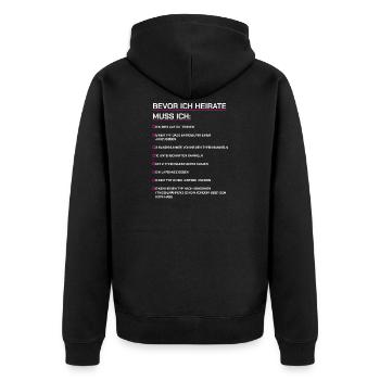 JGA Braut Hochzeit Checkliste - Unisex Premium Bio Zip Hoodie - Schwarz - Hinten - Nico (187cm)