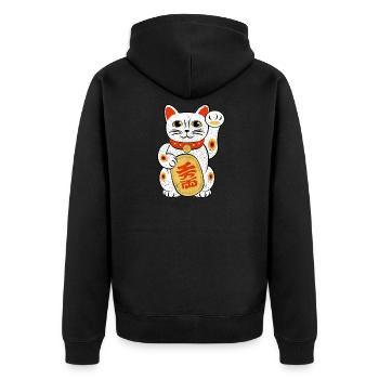 Japan Glückskatze Japanisch Maneki Neko Viel Glück Cha - Unisex Premium Bio Zip Hoodie - Schwarz - Hinten - Nico (187cm)