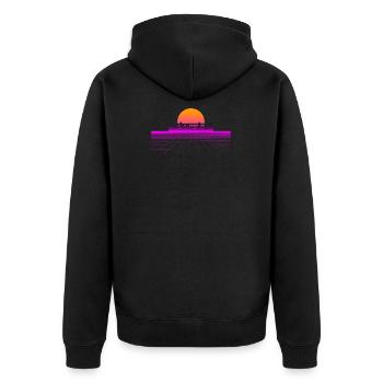 Idée cadeau Vaporwave Skyline 80s 90s - Veste à capuche bio Premium Unisexe - noir - Dos - Nico (187cm)
