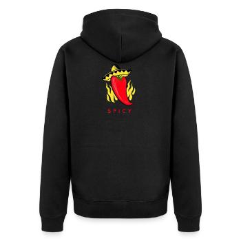 Spicy Chili Scharfe Chilli Peperoni Pfefferschote - Unisex Premium Bio Zip Hoodie - Schwarz - Hinten - Nico (187cm)