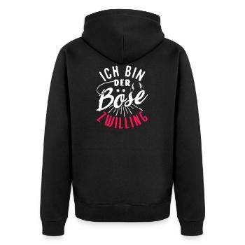 Ich bin der böse Zwilling - Unisex Premium Bio Zip Hoodie - Schwarz - Hinten - Nico (187cm)