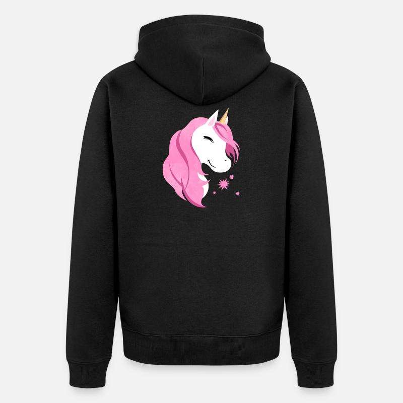 Pink Einhorn Niedlich - Unisex Premium Bio Zip Hoodie - Schwarz
