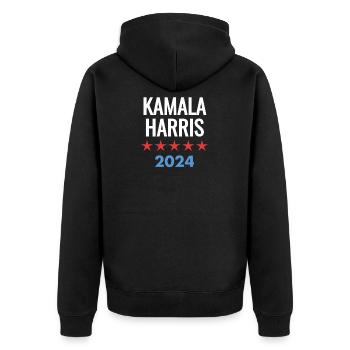 KAMALA HARRIS 2024 - Unisex Premium Bio Zip Hoodie - Schwarz - Hinten - Nico (187cm)