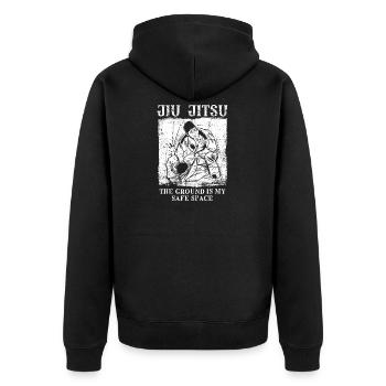 Jiu Jitsu Spruch - Unisex Premium Bio Zip Hoodie - Schwarz - Hinten - Nico (187cm)