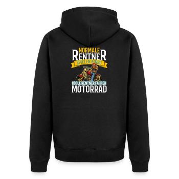 Rentner Motorradfahrrer Motorrad - Unisex Premium Bio Zip Hoodie - Schwarz - Hinten - Nico (187cm)