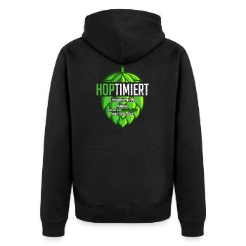 Hoptimiert Hopfen Bier Saufen JGA T-Shirt Geschenk - Unisex Premium Bio Zip Hoodie - Schwarz - Hinten - Nico (187cm)