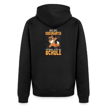 Einschulung Schulkind Rocken Fuchs Erstklässler - Unisex Premium Bio Zip Hoodie - Schwarz - Hinten - Nico (187cm)