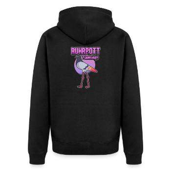Ruhrpott Flamingo Lustiges Ruhrgebiet Taube - Unisex Premium Bio Zip Hoodie - Schwarz - Hinten - Nico (187cm)