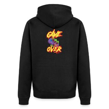 Game Over Gaming Gamer Geschenk Spiel vorbei - Unisex Premium Bio Zip Hoodie - Schwarz - Hinten - Nico (187cm)