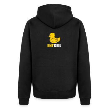 Ente Entgeil Motiv Entchen Gummiente Quitscheente - Unisex Premium Bio Zip Hoodie - Schwarz - Hinten - Nico (187cm)