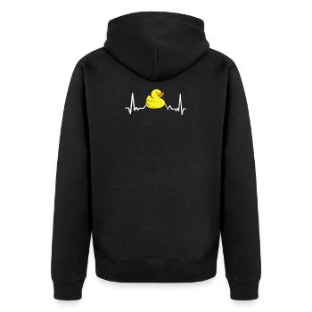 Ente Puls Enten Züchter Herzschlag Entchen Motiv - Unisex Premium Bio Zip Hoodie - Schwarz - Hinten - Nico (187cm)