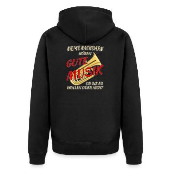 TUBA, MEINE NACHBARN HÖREN GUTE MUSIK - Unisex Premium Bio Zip Hoodie - Schwarz - Hinten - Nico (187cm)