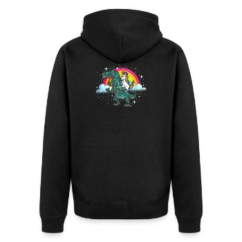 Einhorn reitet Dinosaurier Dino T-Rex Einhörner - Unisex Premium Bio Zip Hoodie - Schwarz - Hinten - Nico (187cm)