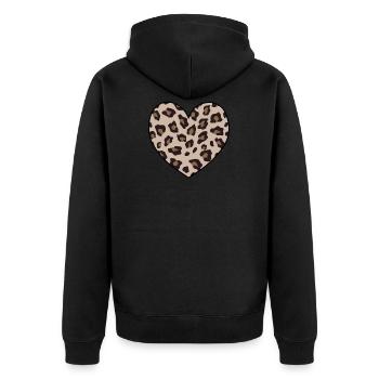 Leopard Print Herzform Tier Gepard Druck - Unisex Premium Bio Zip Hoodie - Schwarz - Hinten - Nico (187cm)