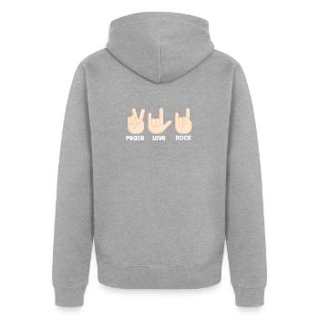Peace love rock and roll - Veste à capuche bio Premium Unisexe - gris chiné - Dos - Nico (187cm)