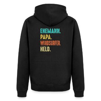 Windsurfen Papa Vater Windsurfer Surfer Vatertag - Unisex Premium Bio Zip Hoodie - Schwarz - Hinten - Nico (187cm)