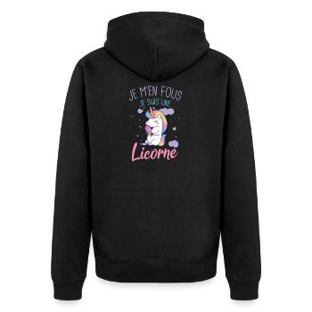 Je M'en Fous je suis une licorne Cadeau - Unisex Premium Organic Zip Hoodie - black - Back - Nico (187cm)