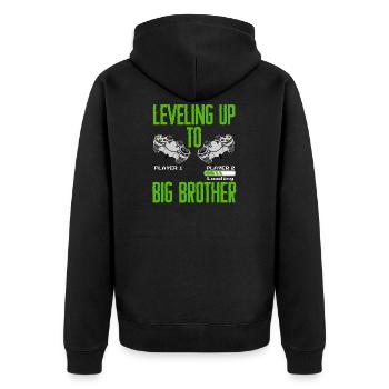 Leveling Up to Big Brother Schwangerschaft Bruder - Unisex Premium Bio Zip Hoodie - Schwarz - Hinten - Nico (187cm)