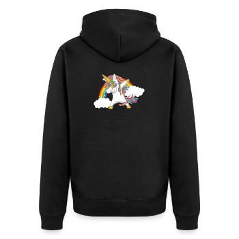 dabbing unicorn einhorn regenbogen - Unisex Premium Bio Zip Hoodie - Schwarz - Hinten - Nico (187cm)