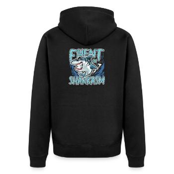Fluent Sharkasm - Unisex Premium Organic Zip Hoodie - black - Back - Nico (187cm)