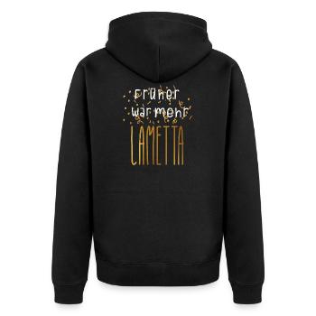 Früher Mehr Lametta Filmzitat Weihnachten Spruch - Unisex Premium Bio Zip Hoodie - Schwarz - Hinten - Nico (187cm)