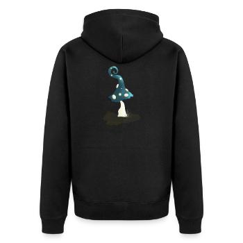 Magischer Pilz mit Wichtel Haube - Unisex Premium Bio Zip Hoodie - Schwarz - Hinten - Nico (187cm)