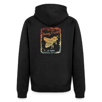 Best Honey Dealer in Town Bees Design Beekeeper Gesc - Unisex Premium Organic Zip Hoodie - black - Back - Nico (187cm)