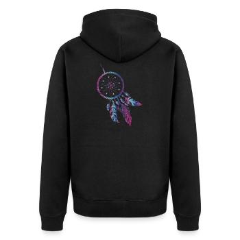Traumfänger Indianer Dream Traum Feder - Unisex Premium Bio Zip Hoodie - Schwarz - Hinten - Nico (187cm)