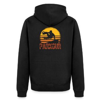 Parkourläufer Race Running Jumping Freilaufender - Unisex Premium Bio Zip Hoodie - Schwarz - Hinten - Nico (187cm)